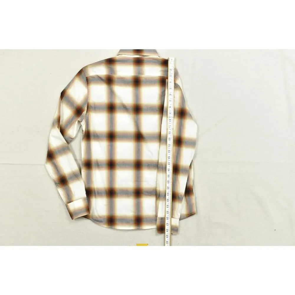 Banana Republic Shirt Mens Small S Untucked Fit Plaid Long Sleeve Cotton Brown